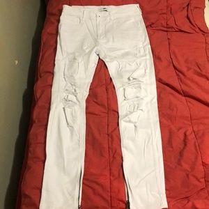 Men’s Fashion Nova White Destroyed Jeans